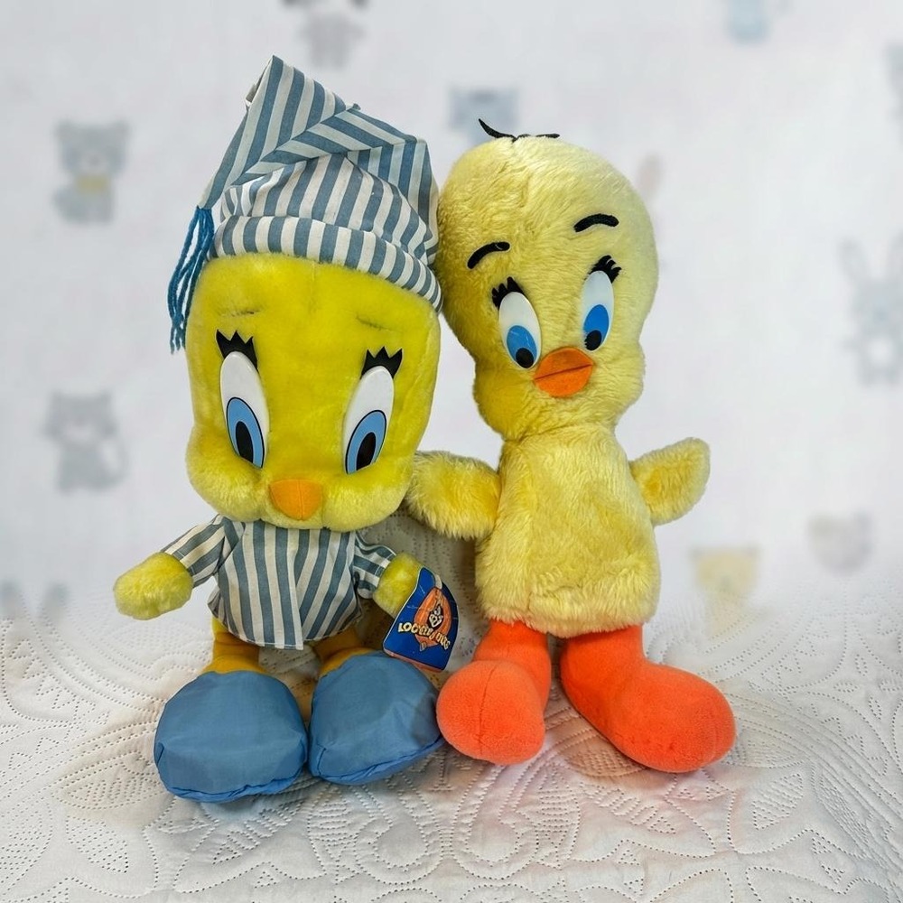 Two Tweety Birds - Vintage 1997 Looney Tunes Tweety Bird Plush in Pajamas - 12"